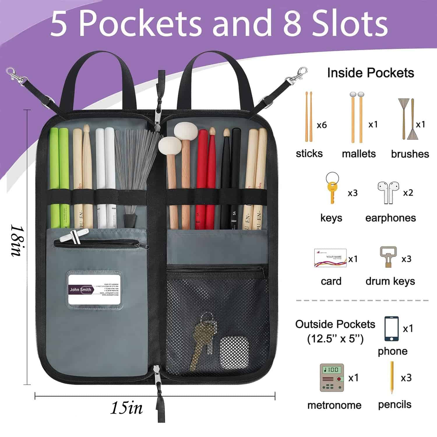 Bolsa de Baquetas SNIGJAT con Correa de Hombro Cruzada, - Imagen 3