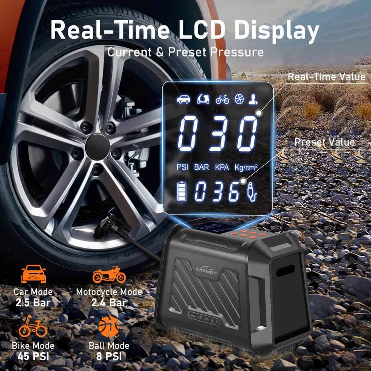 Inflador de Llantas Carmot Portátil para Automóvil, - Imagen 4