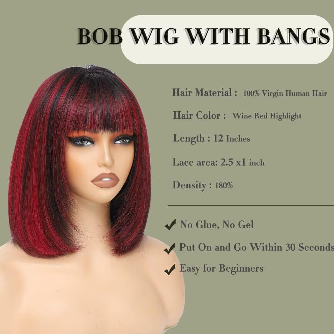 Pelucas de Cabello Humano Aliesencia Highlight Bob con - Imagen 3