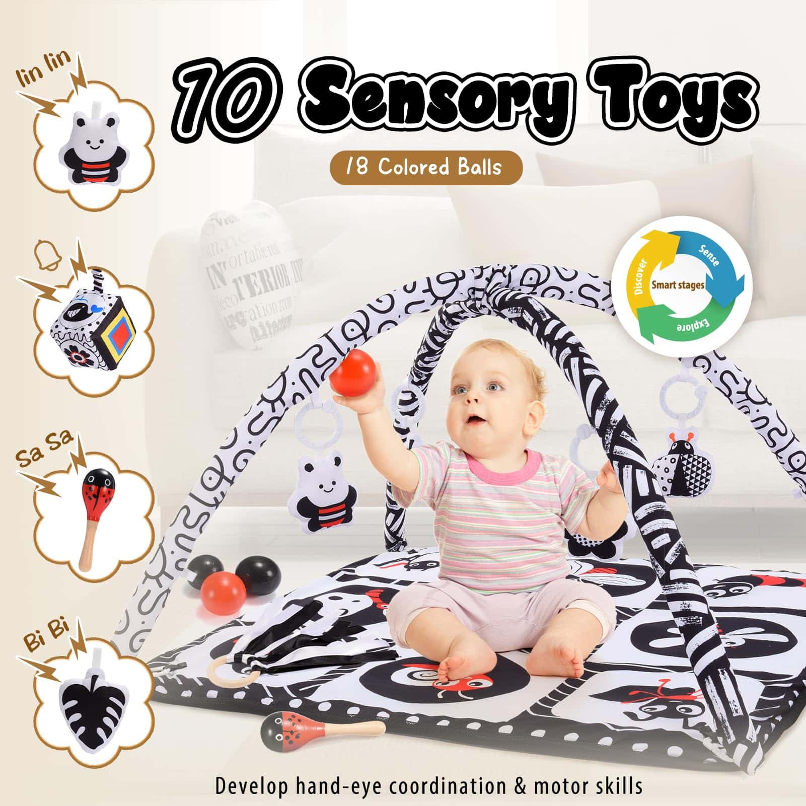 Tapete para el Tiempo Boca Abajo del Bebé con 10 Juguetes - Imagen 3