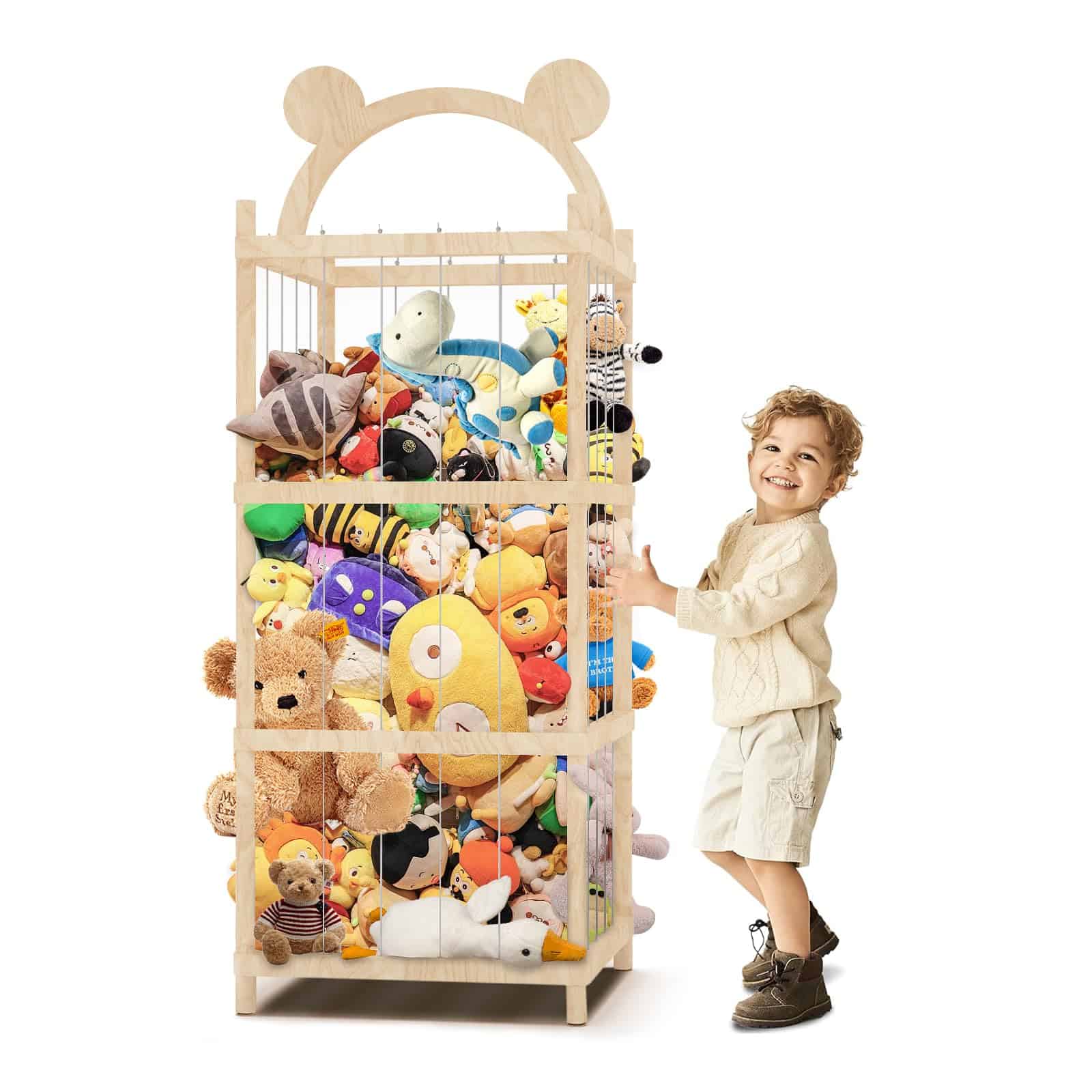 Velfree Organizador de Juguetes de Peluche de Madera, Gran