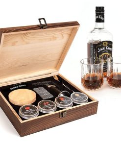 Kit de ahumador de whisky, caja de madera natural con 4