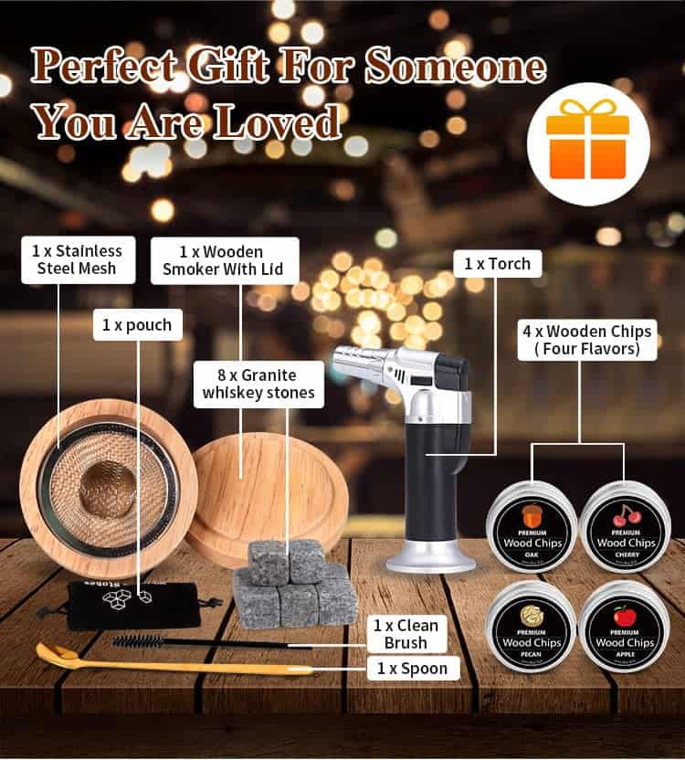 Kit de ahumador de whisky, caja de madera natural con 4 - Imagen 6