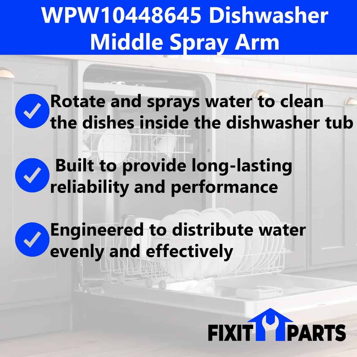 Brazo medio de rociado WPW10448645 para lavavajillas - Imagen 3