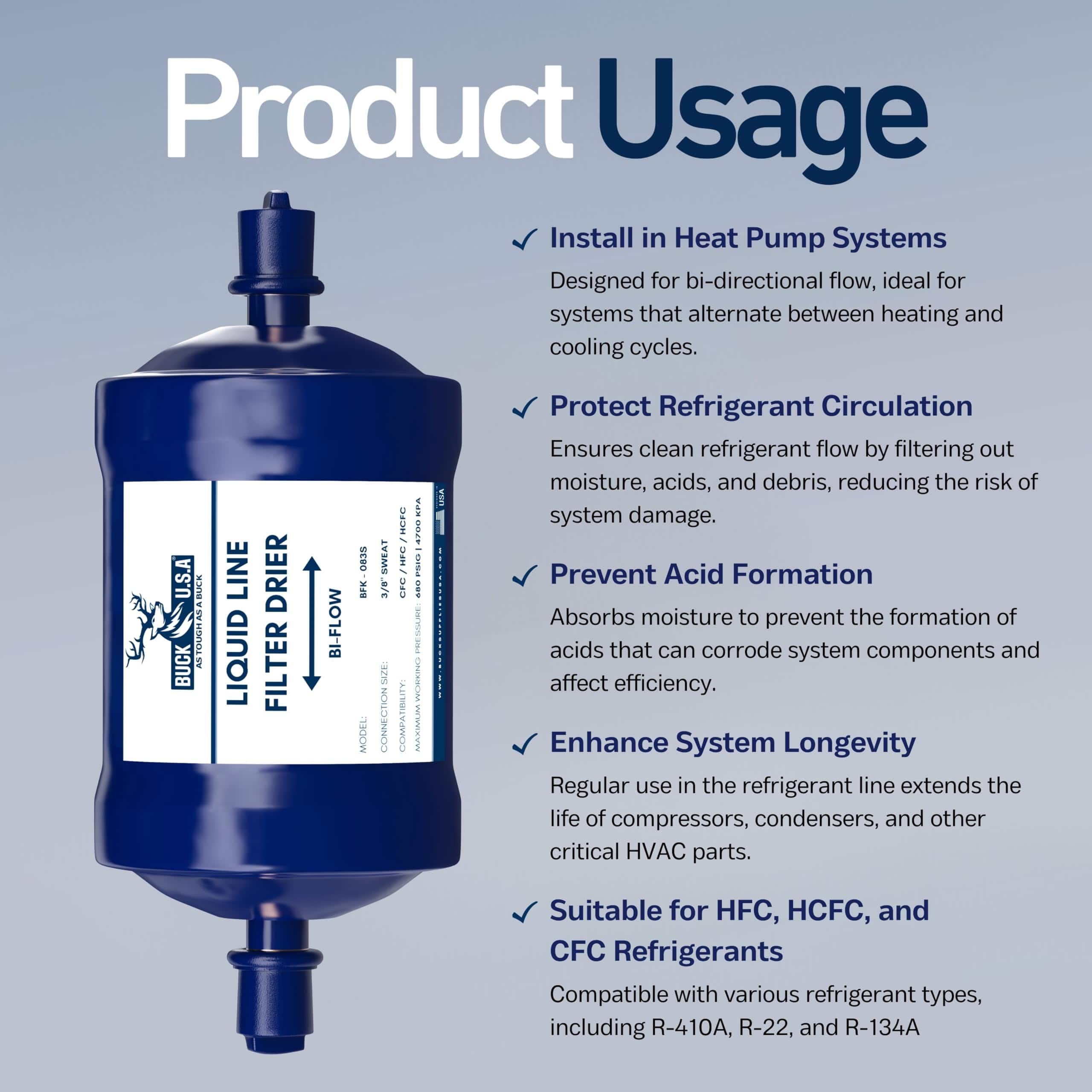 Filtro deshidratador de líquido refrigerante Buck Bi-Flow - Imagen 5