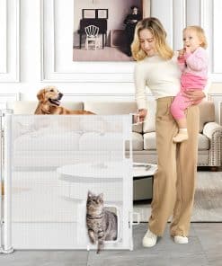 Puerta de bebé retráctil con puerta para gatos 55" Ancho