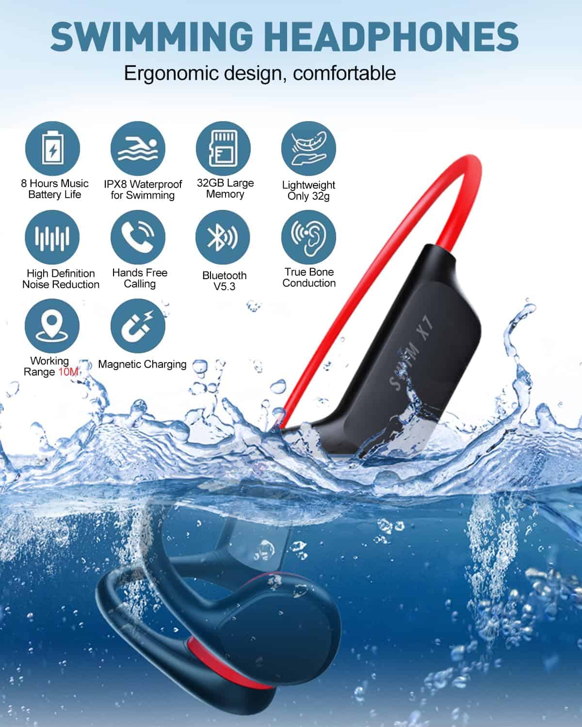 Audífonos para natación de conducción ósea DELHI TORNADO, - Imagen 8