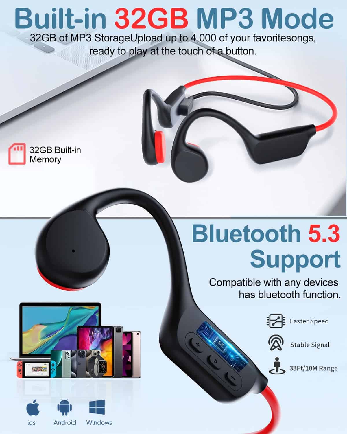 Audífonos para natación de conducción ósea DELHI TORNADO, - Imagen 7