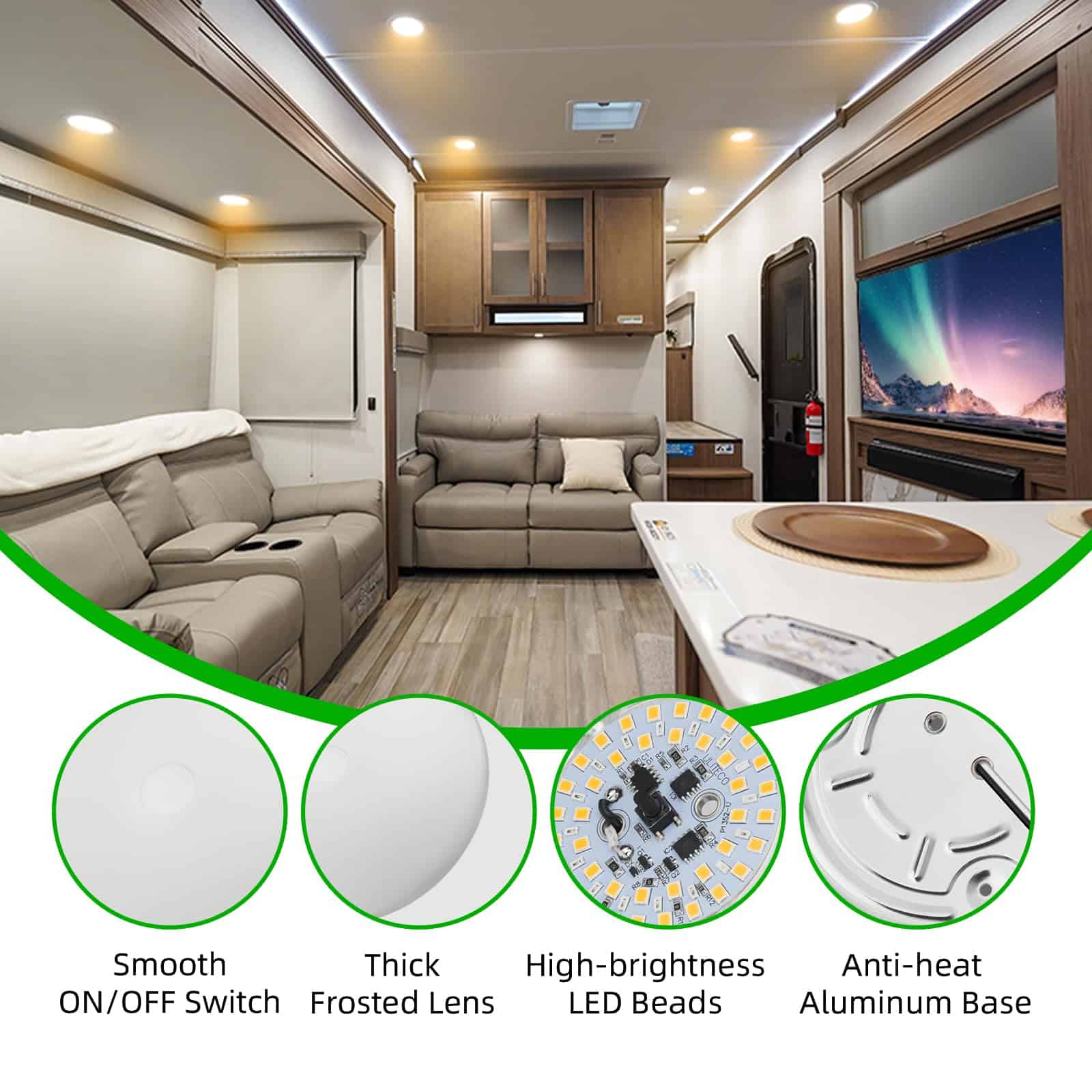 Luz de Techo para RV ULITECO 12V, 4.5 Pulgadas Luz Interior - Imagen 3