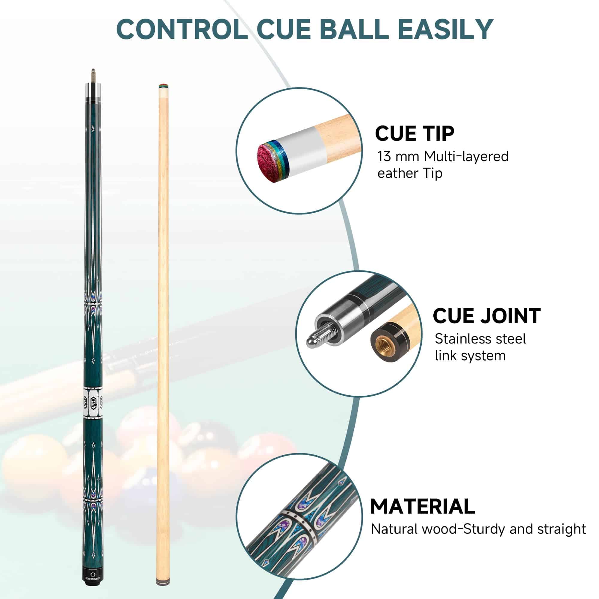 Cues de Billar Profesionales en Madera de Arce con Punta de - Imagen 3