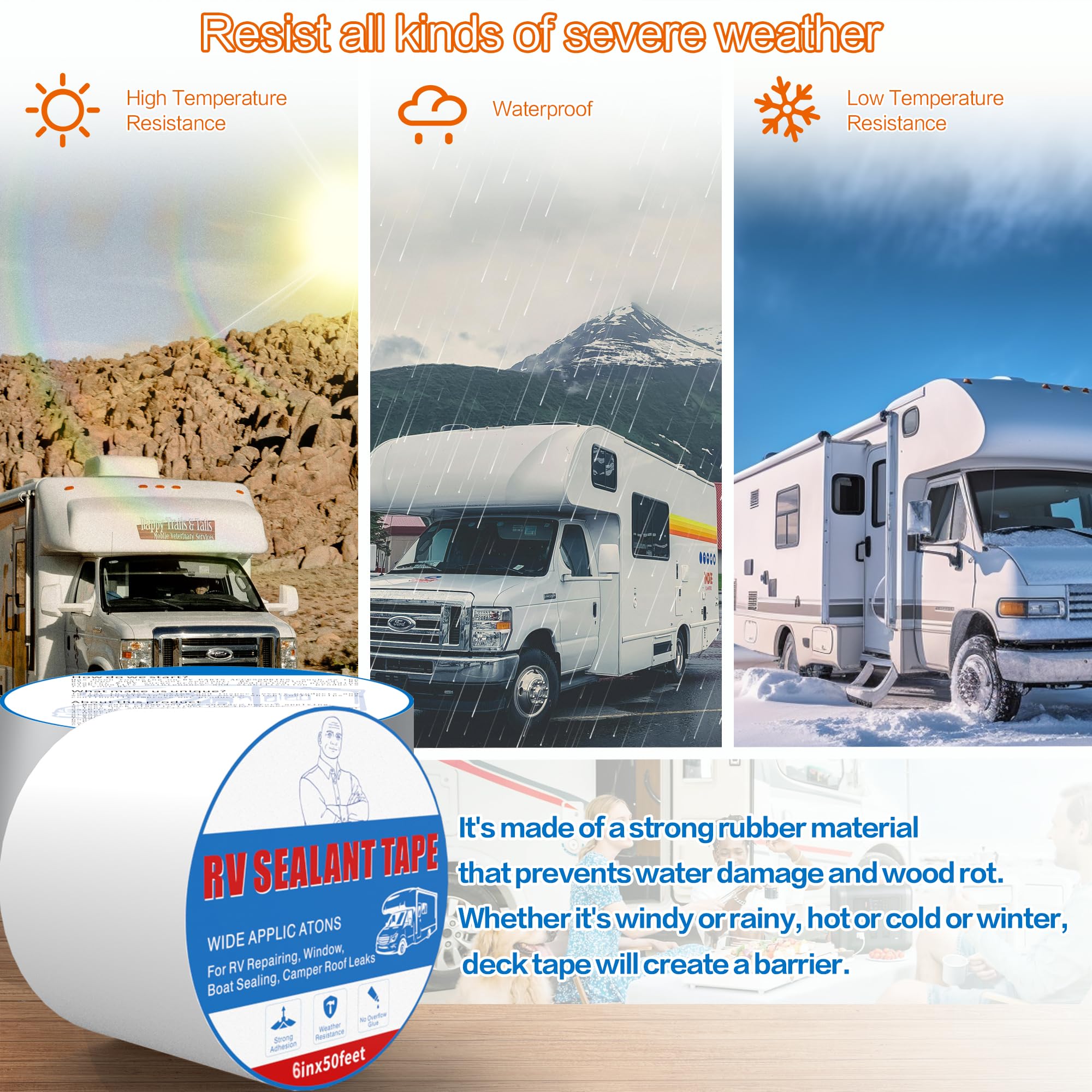 Cinta de Reparación de Techo para RV Blanca 6 Pulgadas x 50 - Imagen 3
