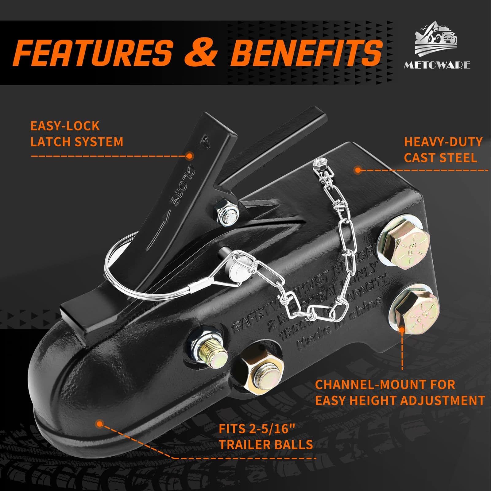 Enganche de remolque ajustable METOWARE de 2-5/16" de - Imagen 4