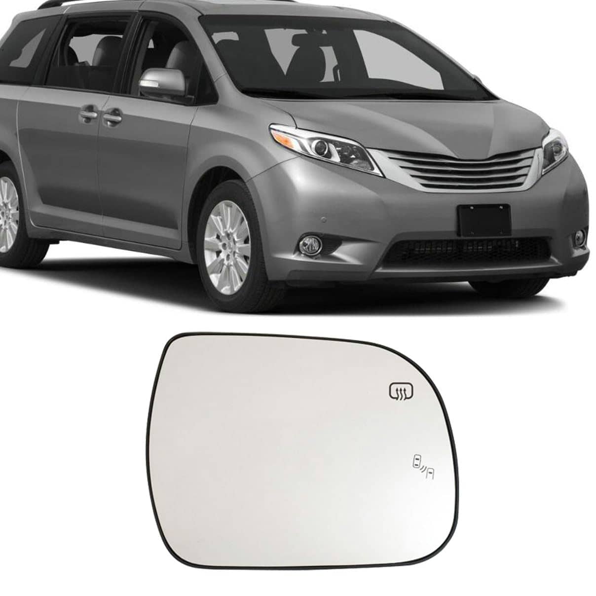 Espejo lateral de vidrio calefactado con placa de respaldo