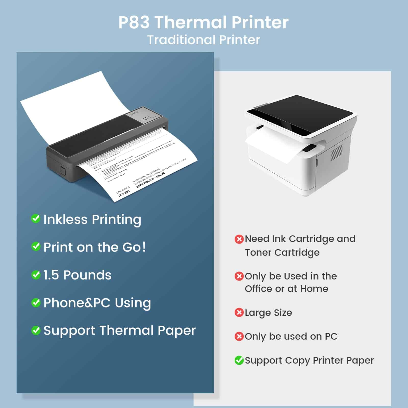 Impresoras portátiles inalámbricas vretti para viajes, - Imagen 8