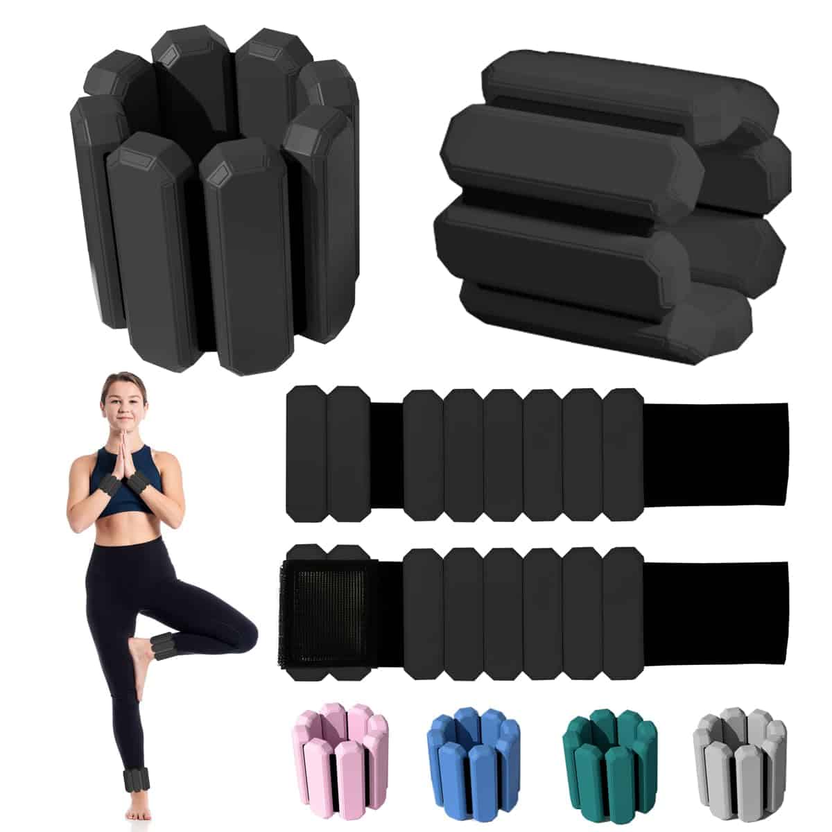 Pesas de muñeca y tobillo para mujeres y -Negro