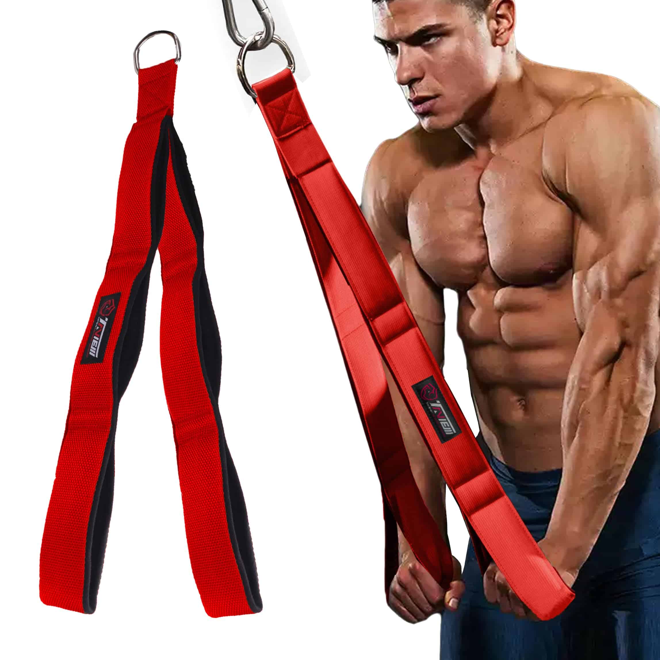 Cuerda de Tríceps Ajustable para Cable (Tres -Rojo (Tres Lon