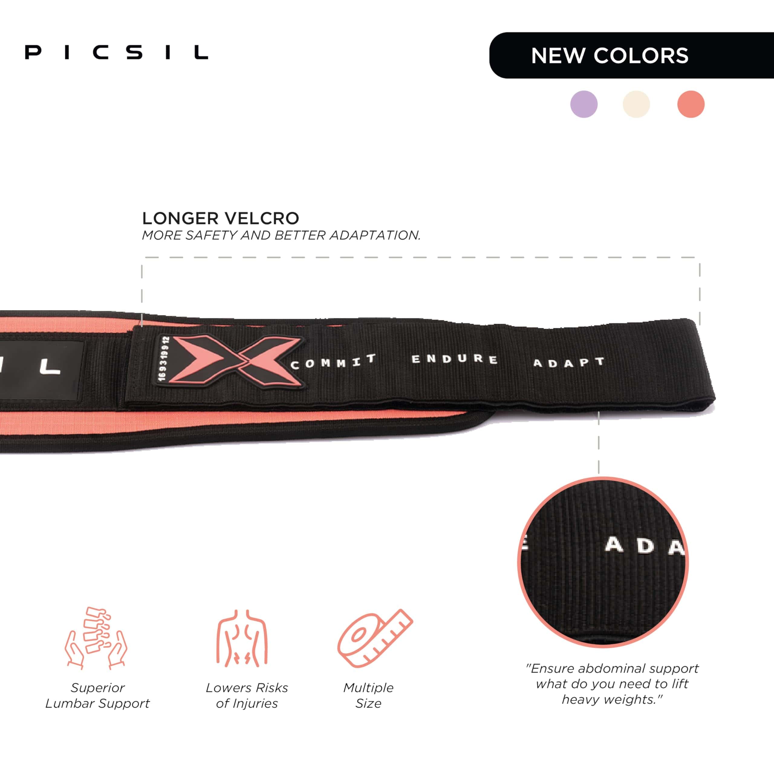 Cinturón de Levantamiento de Pesas PICSIL, -Coral - Imagen 3
