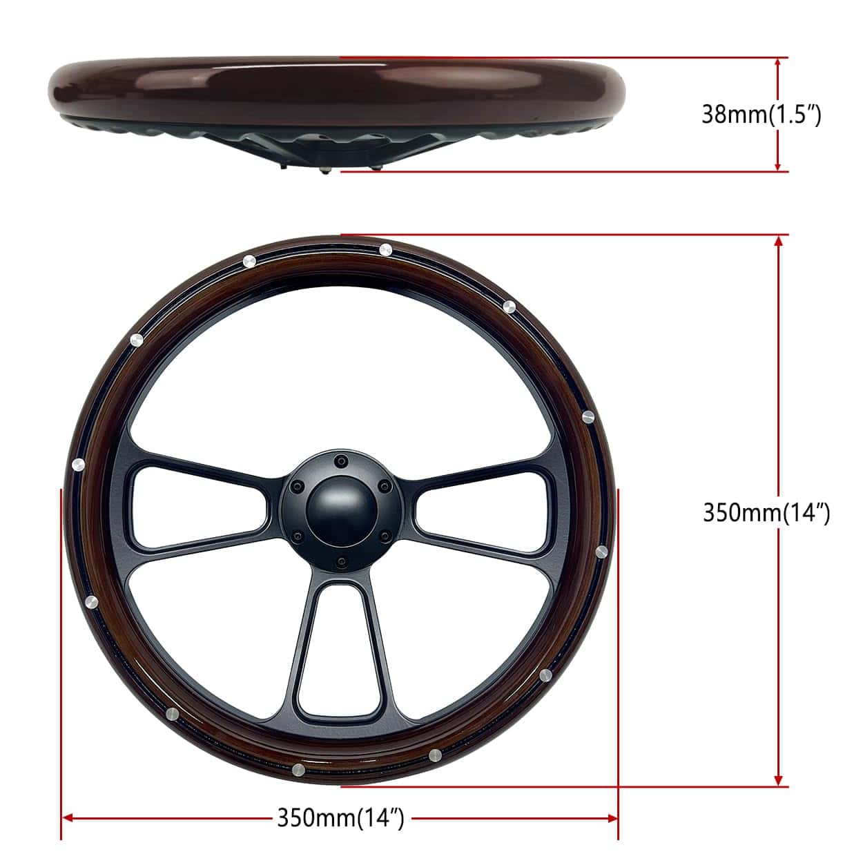 Volante de Carreras de Madera Universal de 14 pulgadas con - Imagen 3