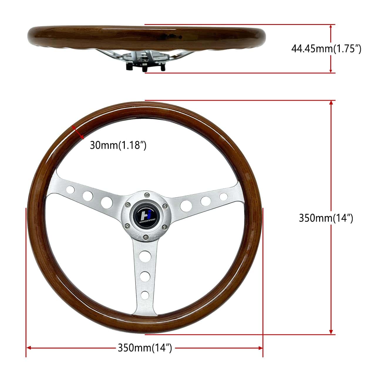 Volante Clásico de Madera Hiracing de 14 pulgadas - Imagen 4