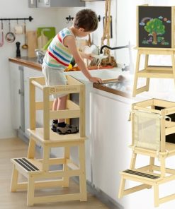 Torre de cocina para niños - Madera de pino - Color Madera