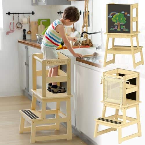Torre de cocina para niños - Madera de pino - Color Madera