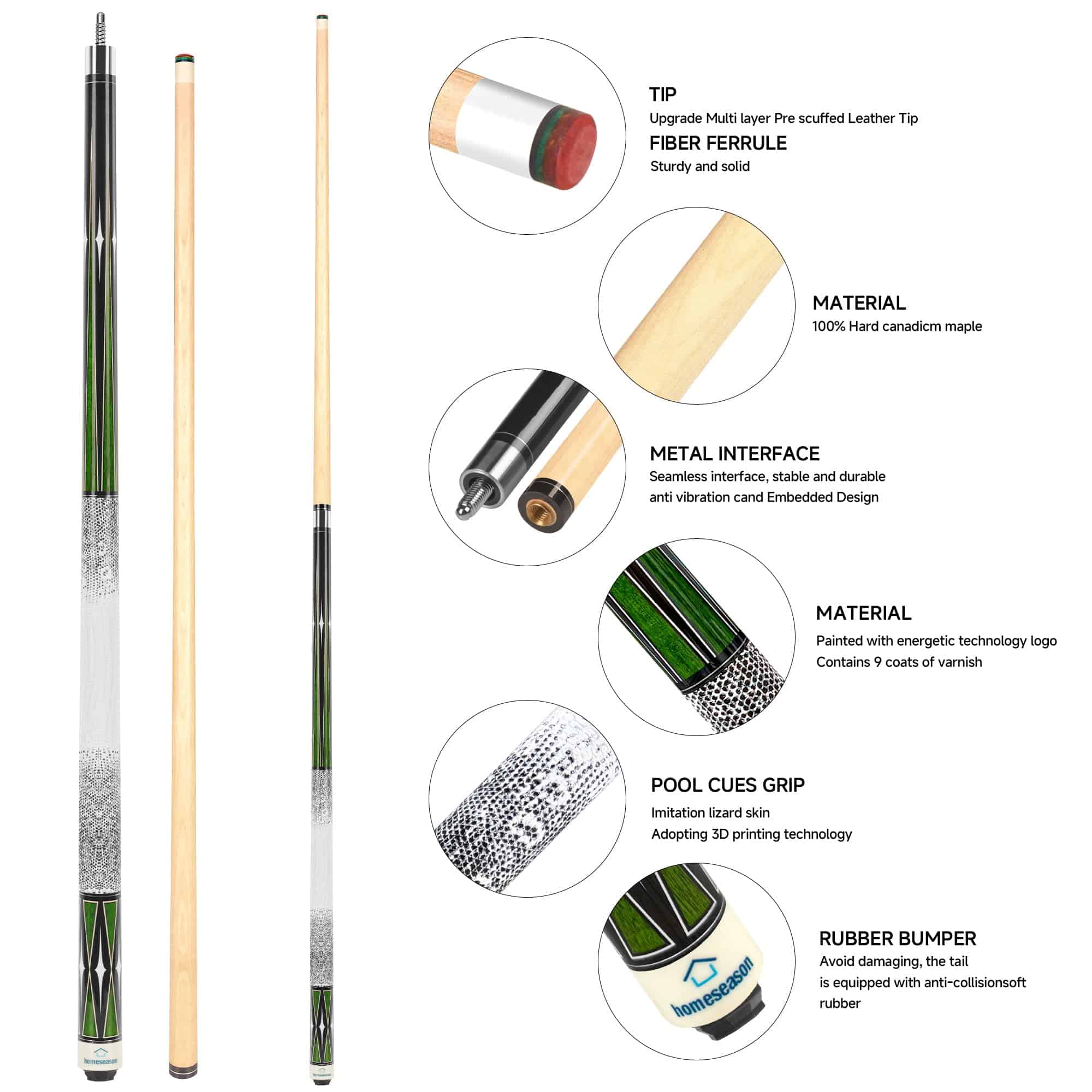 Conjunto de 2 Palos de Billar de 58" de HomeSeason con - Imagen 3