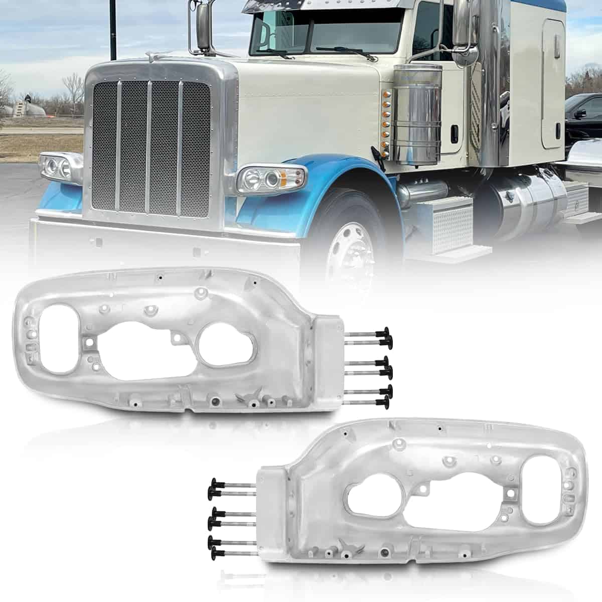 Bisel del faro cromado para camiones semi Peterbilt 389 Par