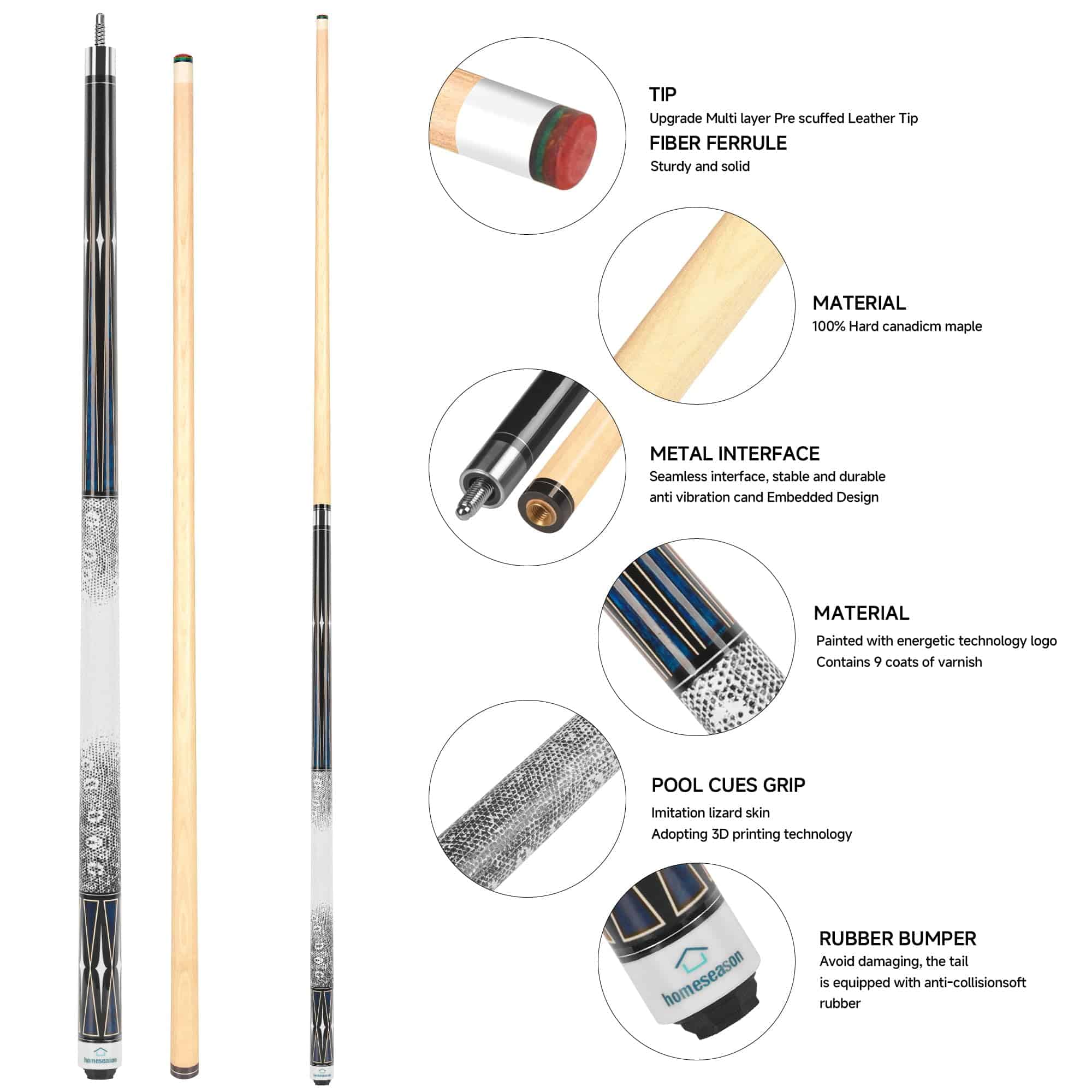 Palillo de Billar de 58" con Grip Impreso en 3D Palo de - Imagen 3