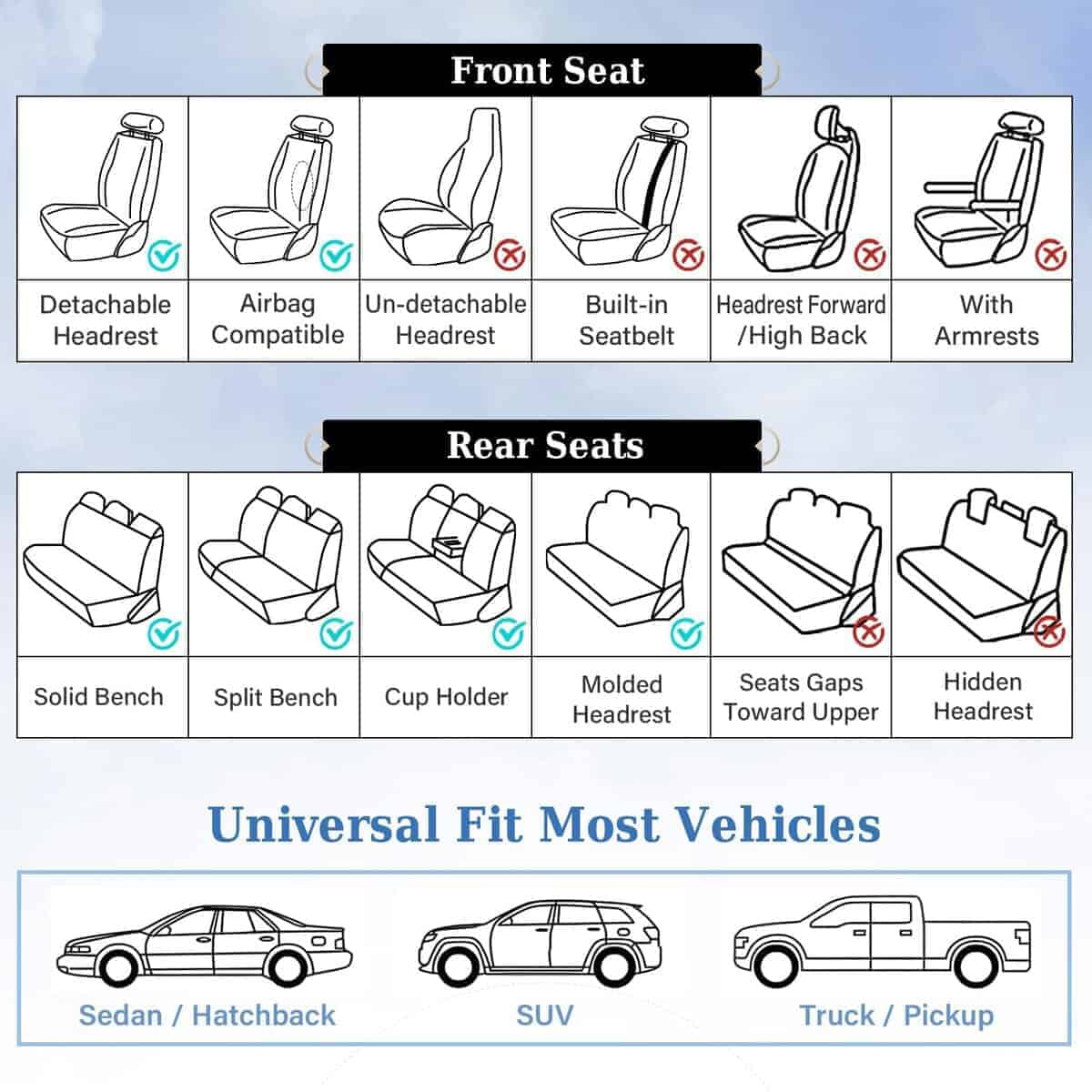 Cubiertas de asiento delantero y trasero para automóviles, - Imagen 10