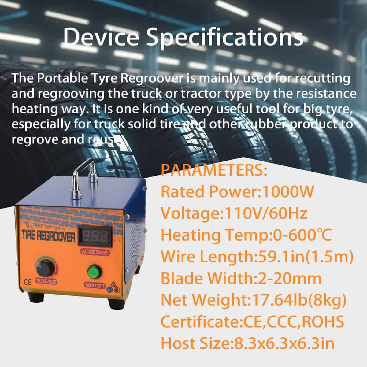 Regroover de Neumáticos Profesional de 1000W con 20 - Imagen 4