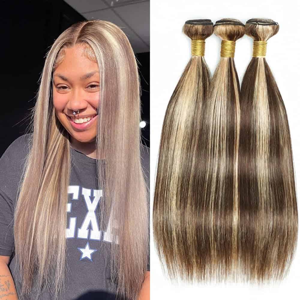 Dokksiiia P4613 Paquetes de Cabello Humano Rubio Destacado