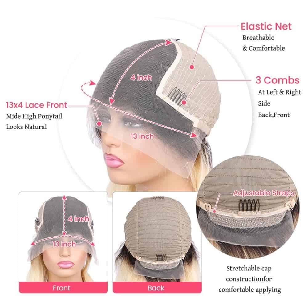 SUNFA Pelucas Rubias Ombre Bob de Cabello Humano 13x4 - Imagen 3