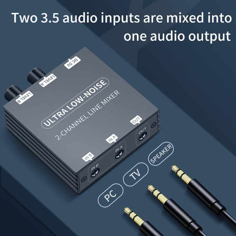 Mini Mezclador de Audio Line Mixer, 2 Vías Mezclador de - Imagen 3