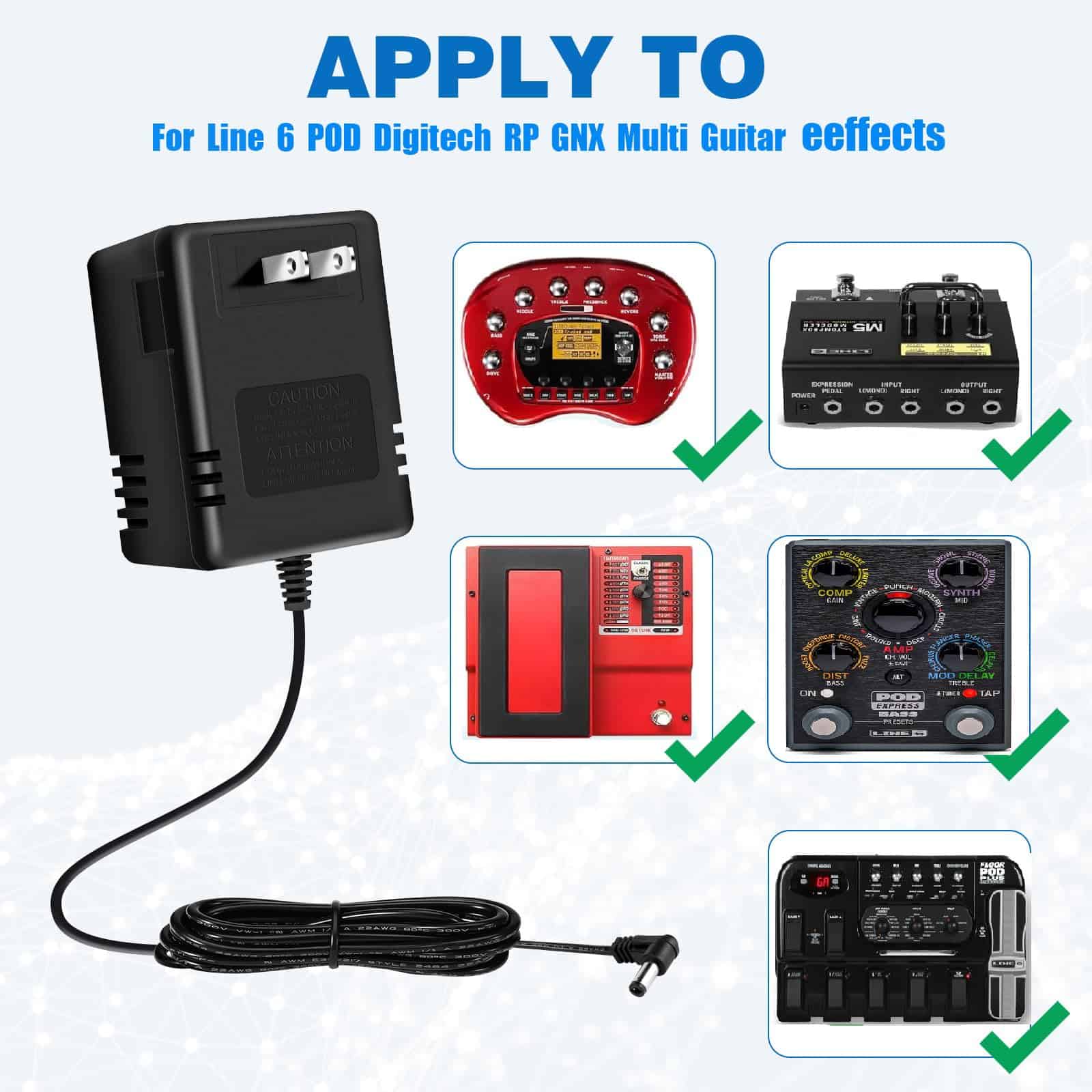Fuente de Alimentación AC 9V 2000mA para Line 6 POD - Imagen 3