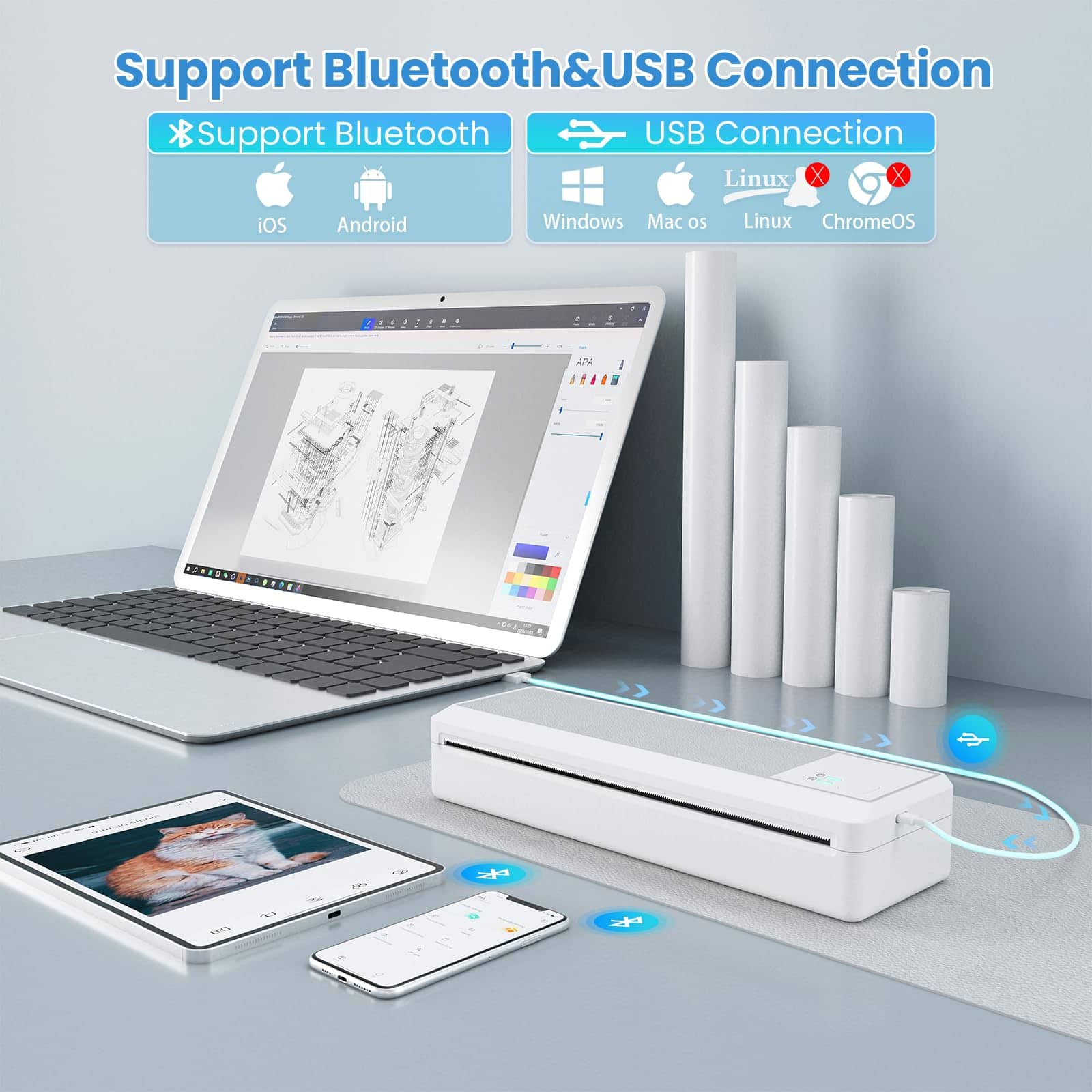 Impresoras portátiles inalámbricas para -Blanco-Gris - Imagen 3
