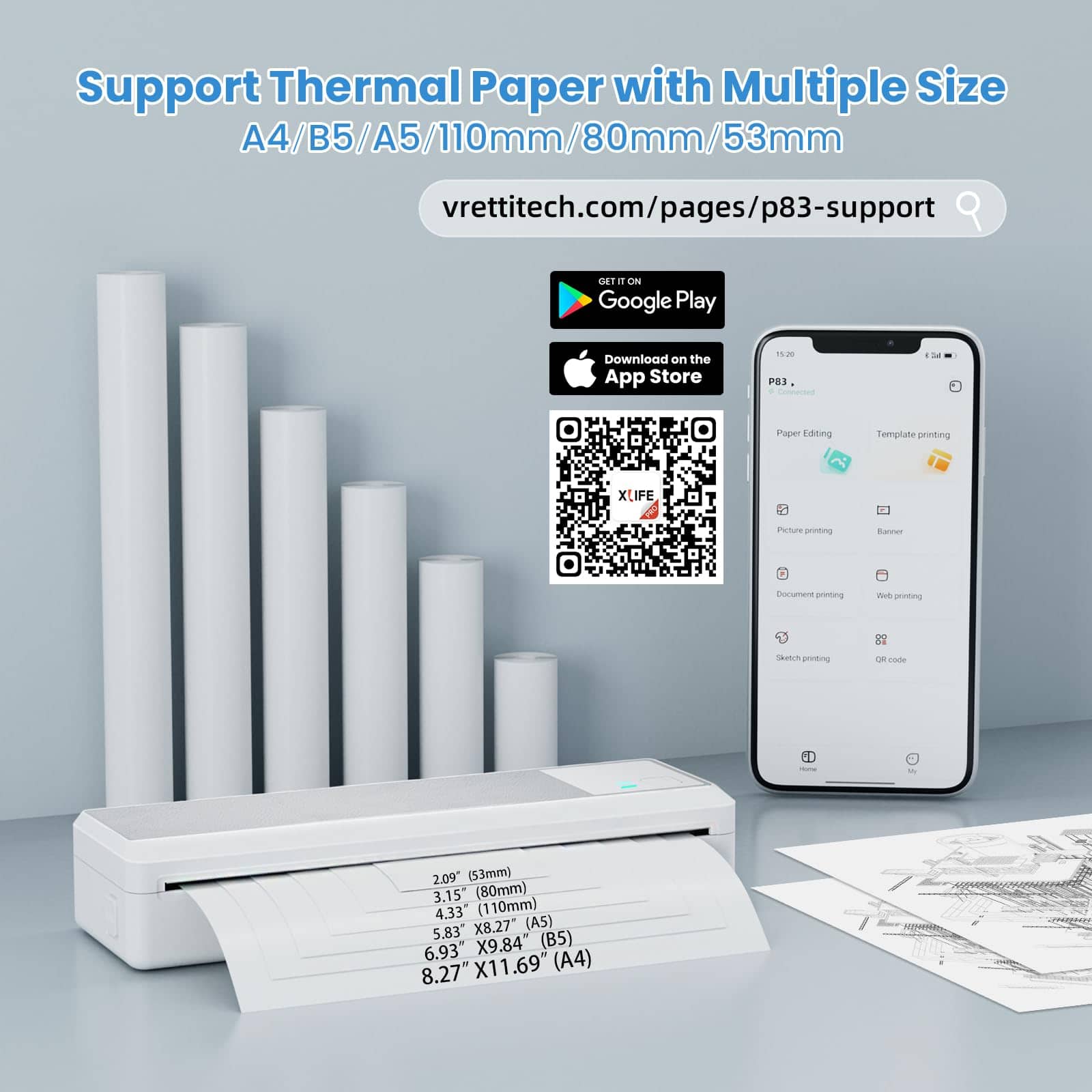 Impresoras portátiles inalámbricas para -Blanco-Gris - Imagen 4