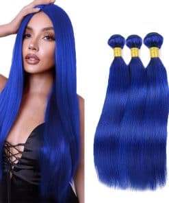 Paquetes de Cabello Humano Liso de Color Azul Puro | 22 24