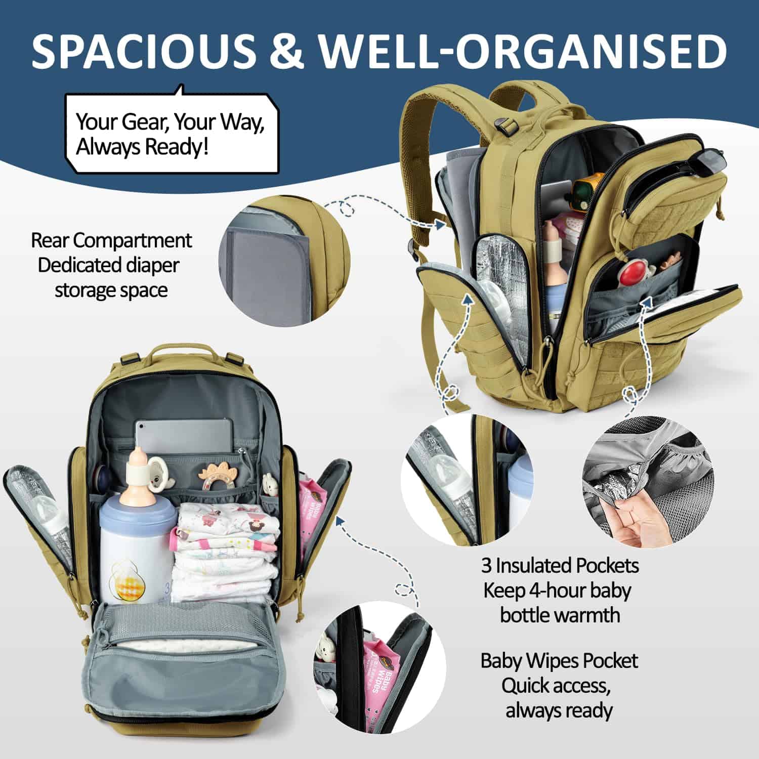 Mochila para Pañales de Bebé con Cambiador - Grande con - Imagen 3