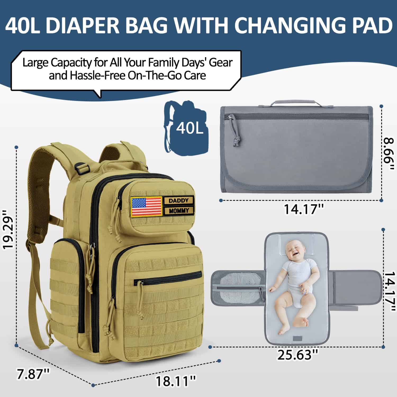 Mochila para Pañales de Bebé con Cambiador - Grande con - Imagen 6