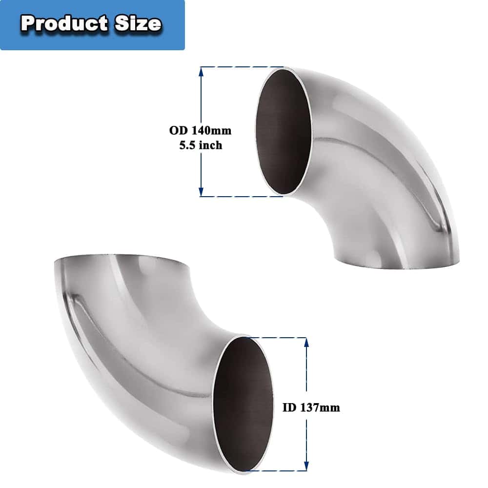 Codo de escape de acero inoxidable 304 de 5.5 pulgadas a 90 - Imagen 3