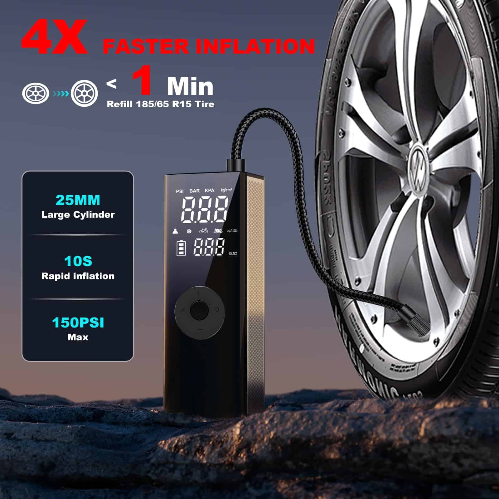 Inflador de neumáticos inalámbrico DEASON, compresor de - Imagen 3