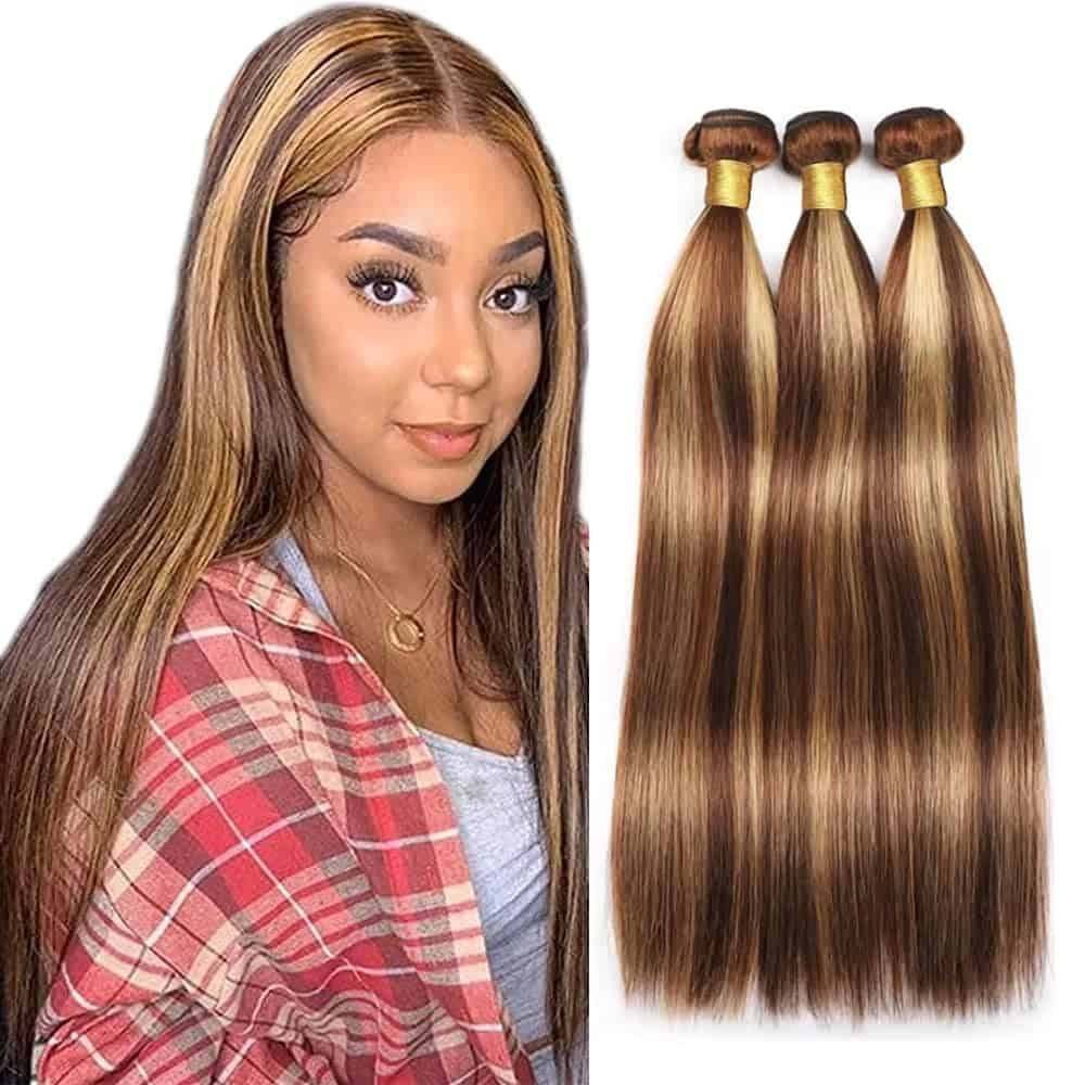 Color #33 Mechones de Cabello Humano Rubio Miel Recto