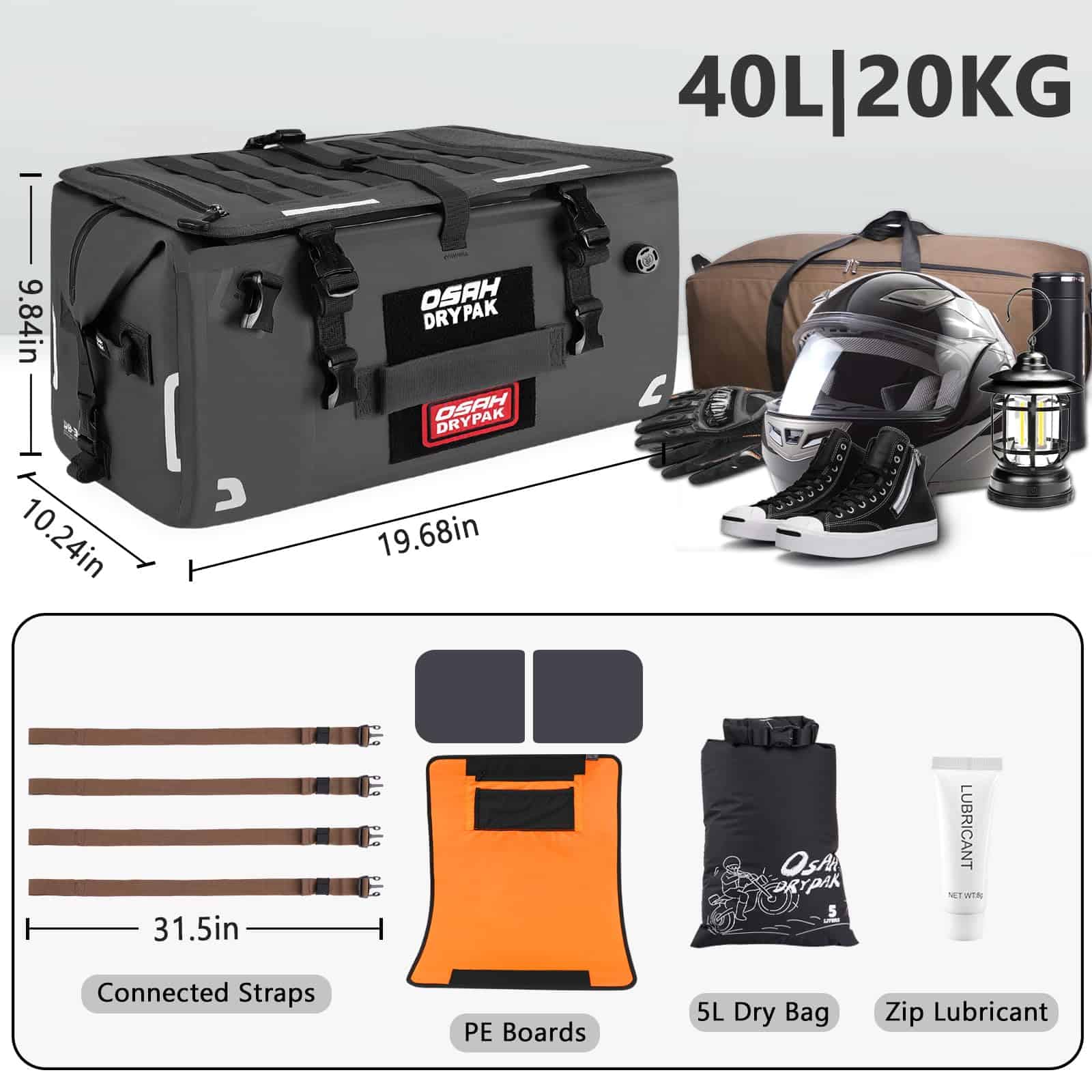 OSAH DRYPAK Bolsa de Cola Impermeable para Motocicleta, 40L - Imagen 5