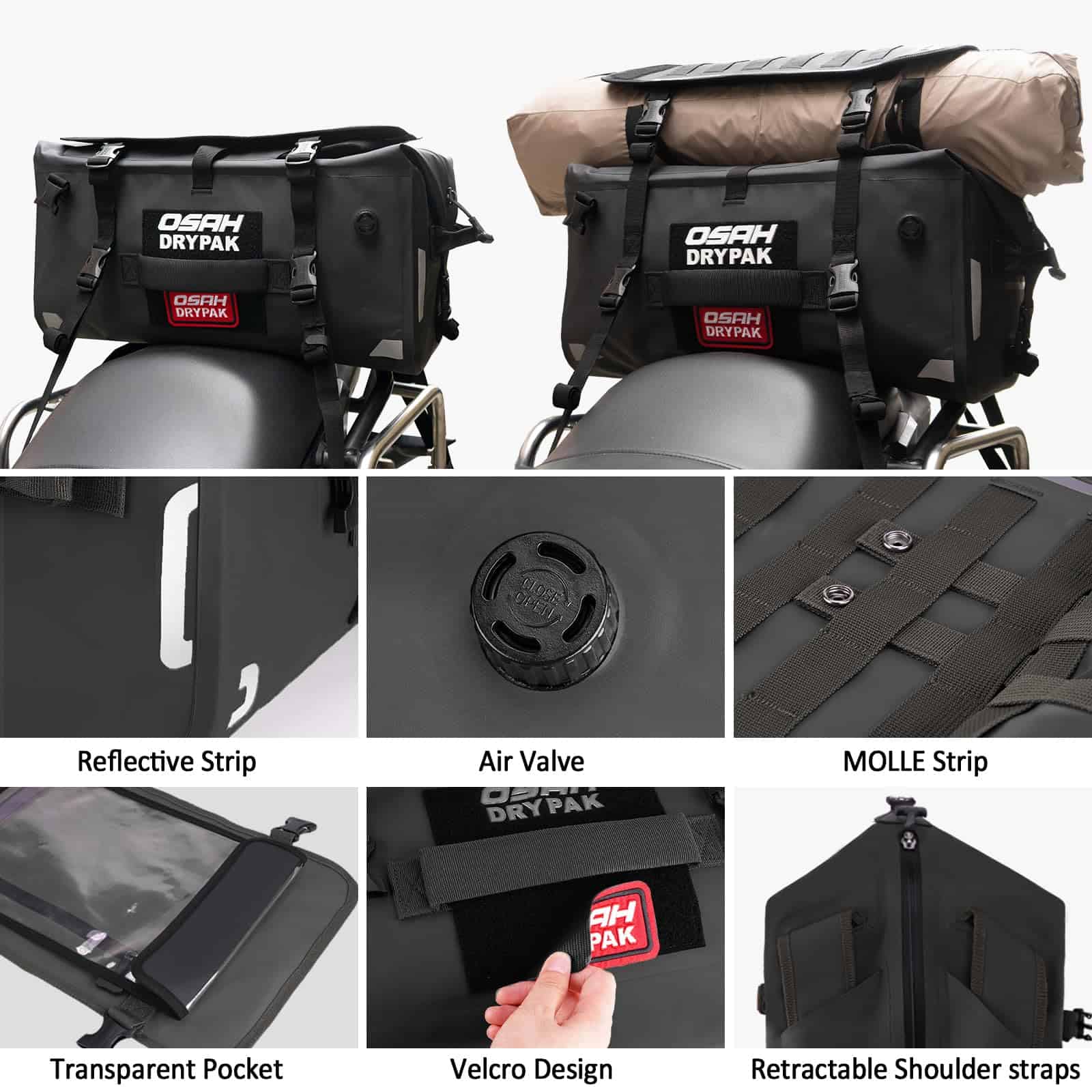 OSAH DRYPAK Bolsa de Cola Impermeable para Motocicleta, 40L - Imagen 4