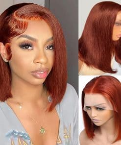 Pelucas Bob de Cabello Humano Reddish Brown 13x4 con Encaje