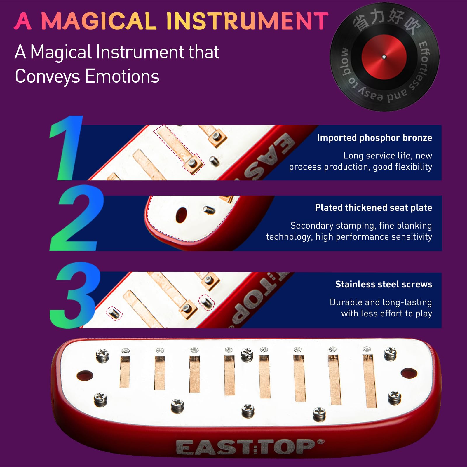 Armonica East top de 8 Agujeros, Armonica de Blues en C, - Imagen 4