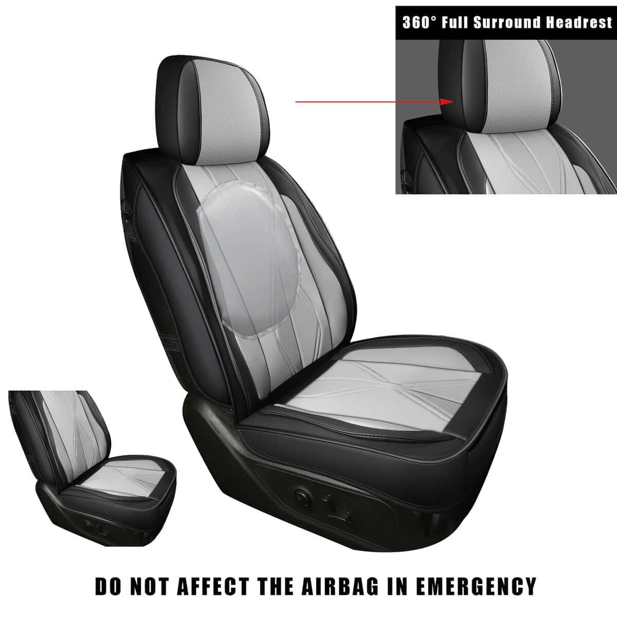 Cubiertas de asiento de cuero sintético -Negro + Gris - Imagen 3