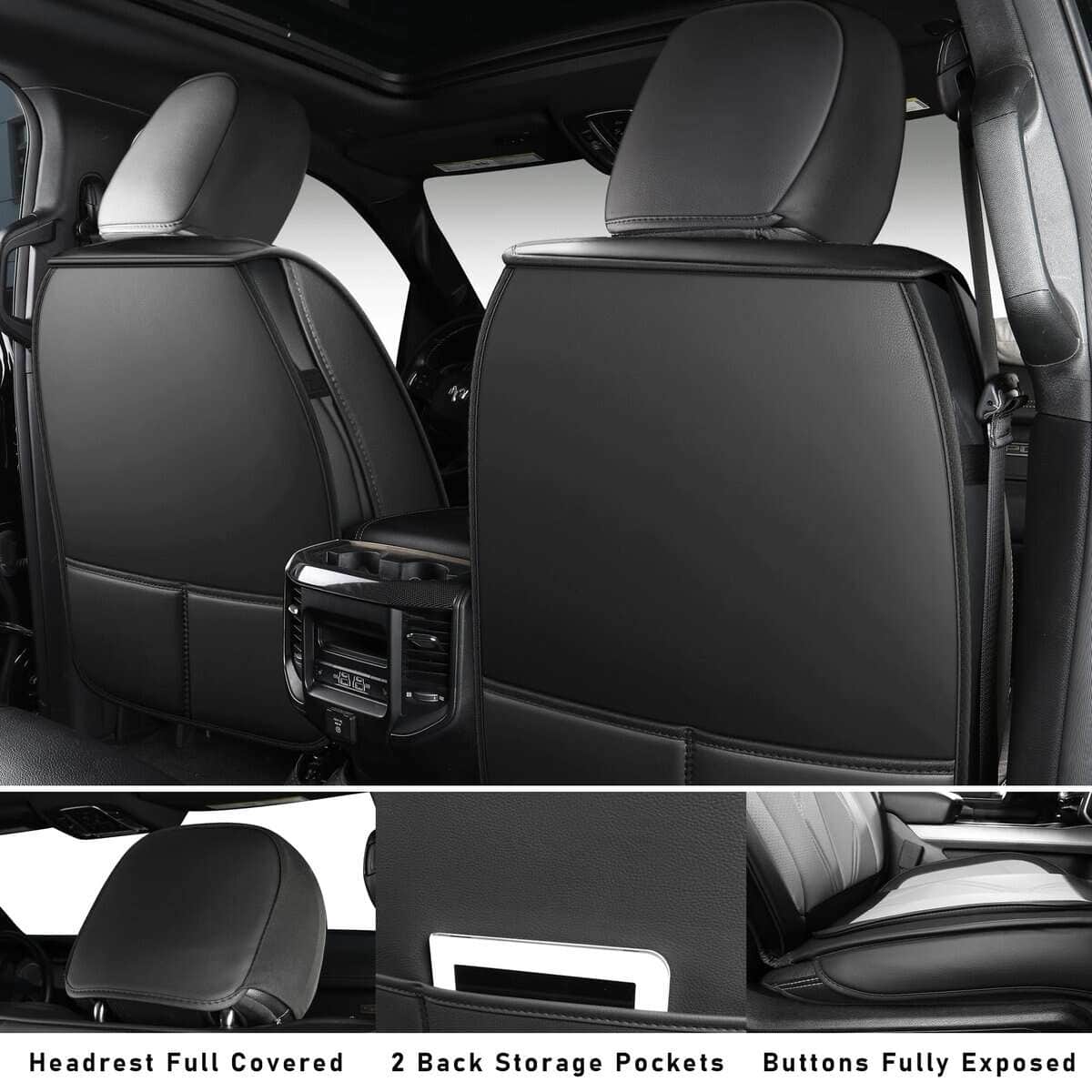 Cubiertas de asiento de cuero sintético -Negro + Gris - Imagen 4