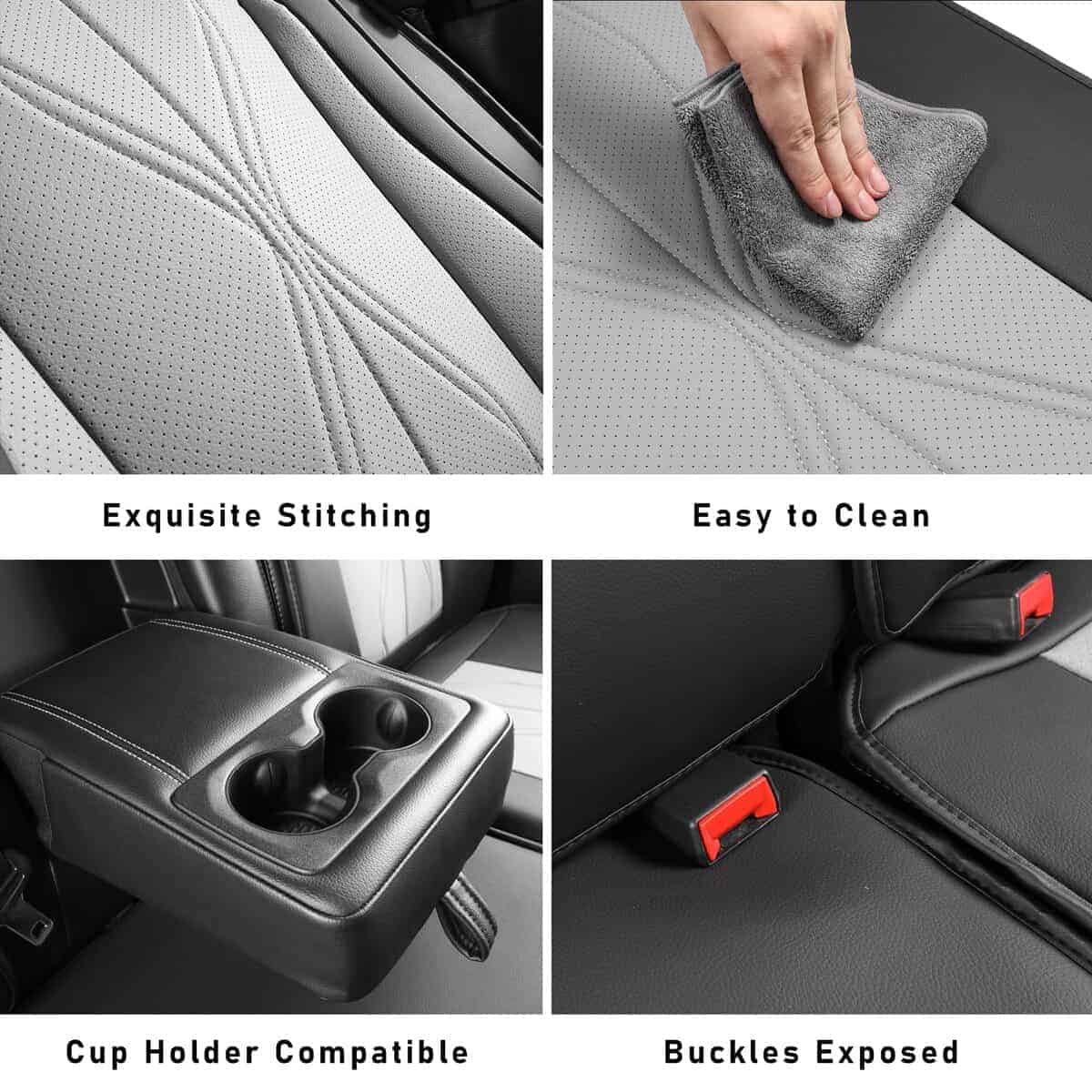 Cubiertas de asiento de cuero sintético -Negro + Gris - Imagen 5