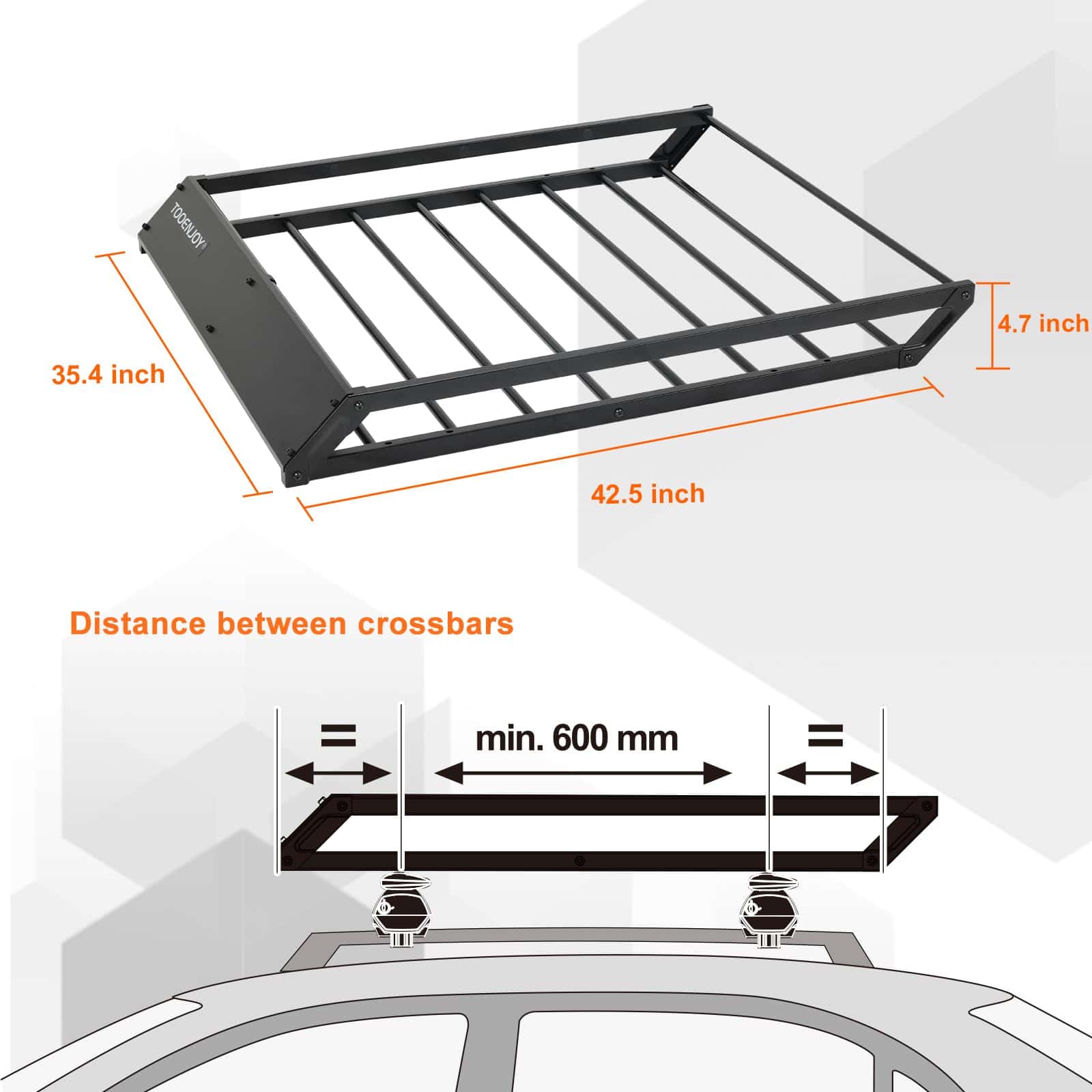 Portaequipajes de techo TooEnjoy 43 x 35 x 4.7 pulgadas, - Imagen 4